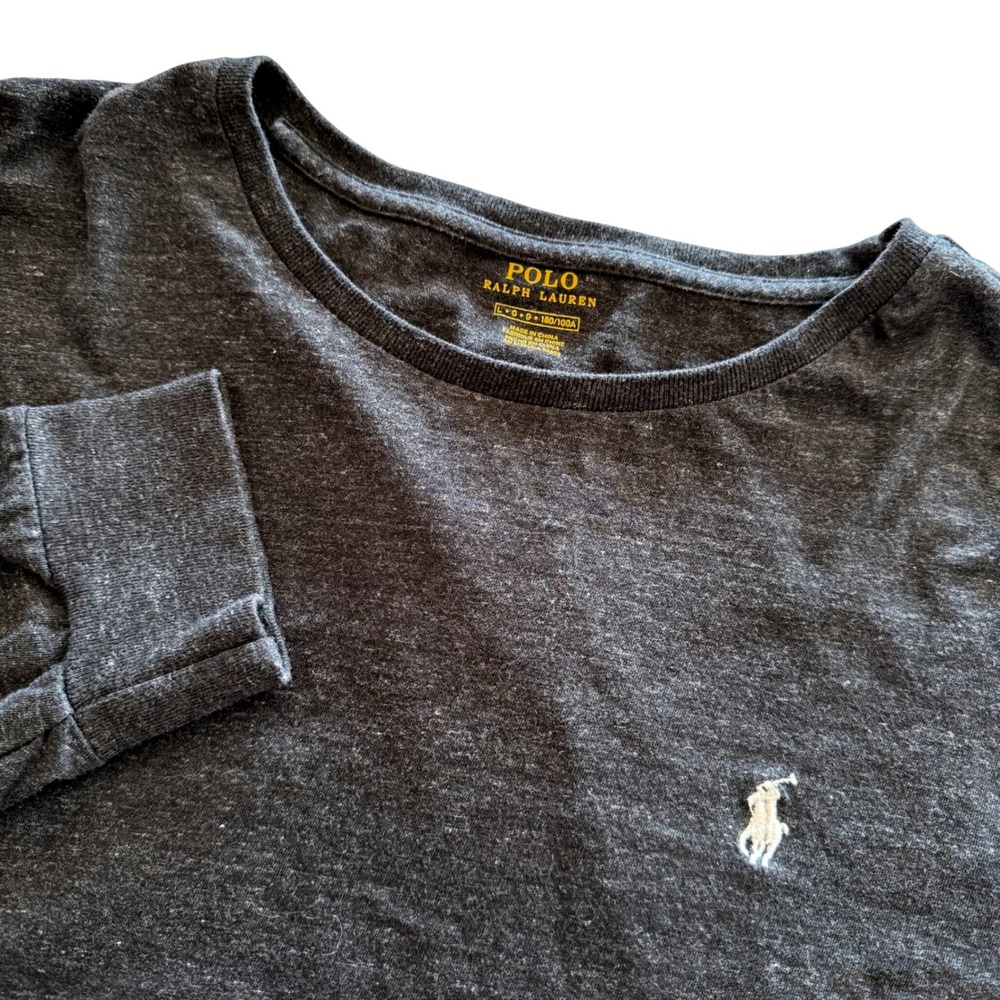 Polo Ralph Lauren Long Sleeve Pullover T-Shirt Charcoal Grey Heather Pony Mens L